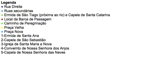 fig 15. Planta de localização da Ermida de Santa Ana, da Capela de São Sebastião, da Igreja de Santa Maria a Nova, do Convento de nossa Senhora dos Anjos e da Capela de Nossa Senhora das Neves