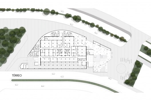 Concurso Anexo da Biblioteca Nacional, planta térreo e imediações, Rio de Janeiro, 3º lugar, arquiteto Renato Dal Pian
