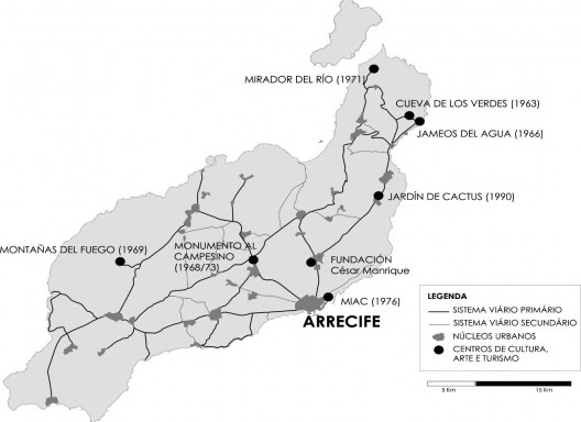 Lanzarote: unidades de paisagem, redes de infraestrutura e distribuição dos Centros de Arte, Cultura e Turismo