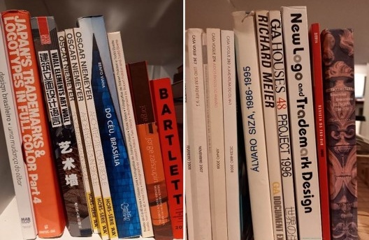 Livros da biblioteca da sede dos Bloco Arquitetos
