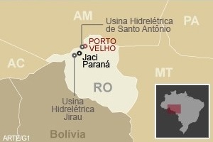 Localização das usinas em Rondônia