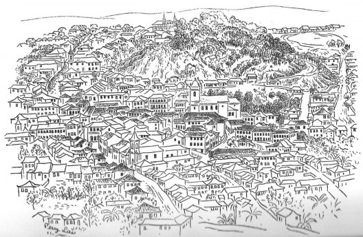 Vista panorâmica de Diamantina, cerca de 1944. Ilustração Percy Lau