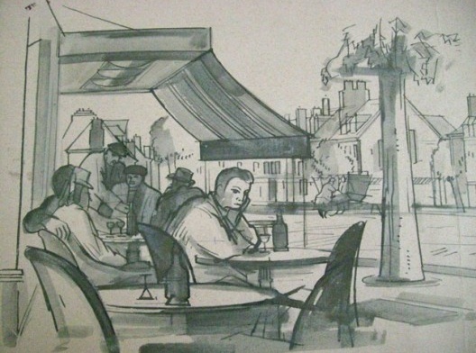 Joachim Lutz, Em um Café em Paris , 1942. Aquarela, 20x30cm