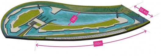 Estádio Olímpico de Canoagem Slalom, perspectiva, Parque Radical, Parque Olímpico de Deodoro, Rio de Janeiro, RJ, Escritório Vigliecca & Associados
