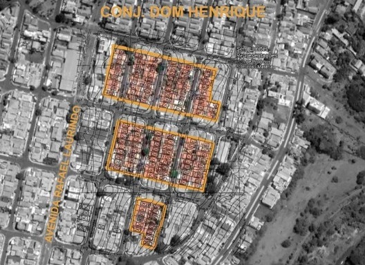 Conjunto habitacional Dom Henrique, implantação, Botucatu SP, 1967–1968. Arquiteto Eugênio Monteferrante