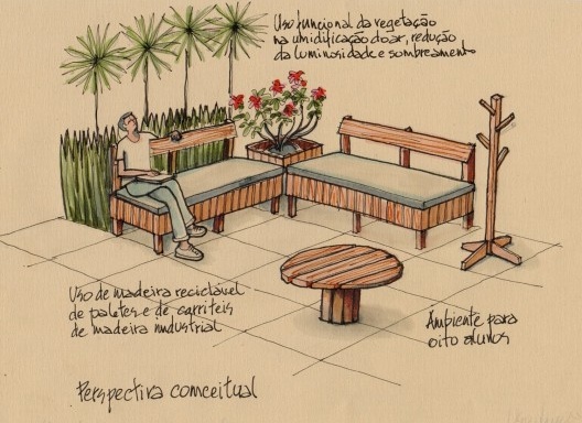 Desenho conceitual do espaço mobiliado