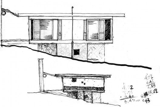 Casa 14 Bis, croquis de elevação. Arquiteto Pôla Pazzanese