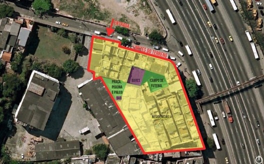 Esquema ilustrando localização das unidades residenciais e os espaços de uso comum e lazer