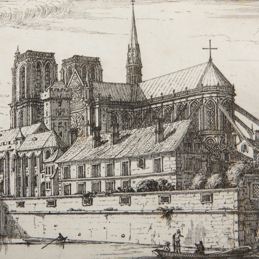 Notre-Dame com a agulha intacta no século 17. Detalhe de gravura de Israël Silvestre