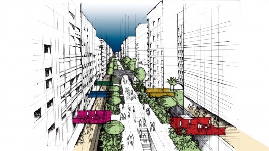 Projeto de criação do Parque Minhocão, detalhe das rampas e acessos para prédios