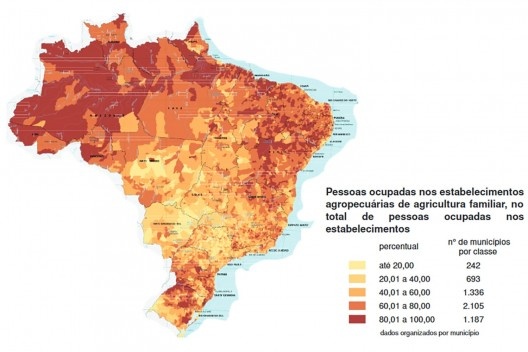 Pessoas ocupadas nos estabelecimentos agropecuários de agricultura familiar no total de pessoas ocupadas nos estabelecimentos em dados de 2017