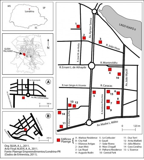 Mapa 4: Distribuição Espacial dos Edifícios da Plaenge na Gleba Palhano em 2011 Fonte: Plaenge Empreendimentos