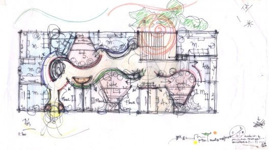 Reforma e ampliação O2 Filmes, croquis, São Paulo SP Brasil, 2013. Arquiteta Cristina Xavier