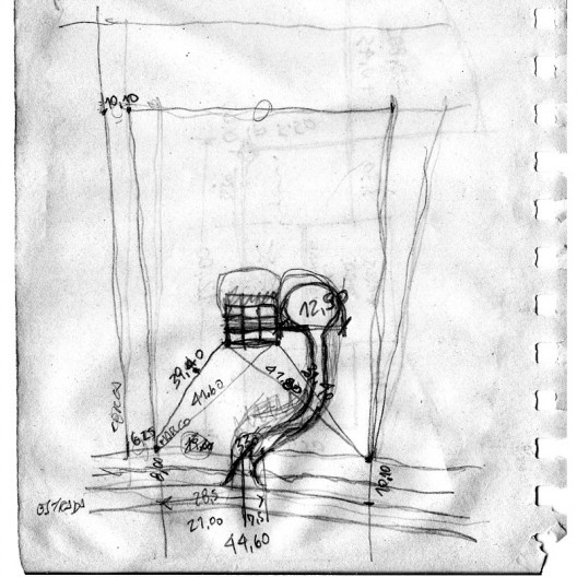 Casa 14 Bis, croquis da implantação. Arquiteto Pôla Pazzanese