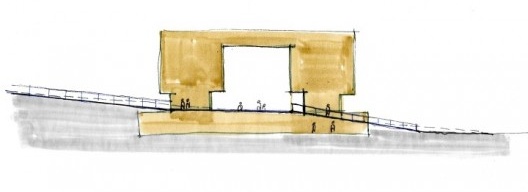 Biblioteca Brasiliana USP, esboço da passagem pelo interior do projeto