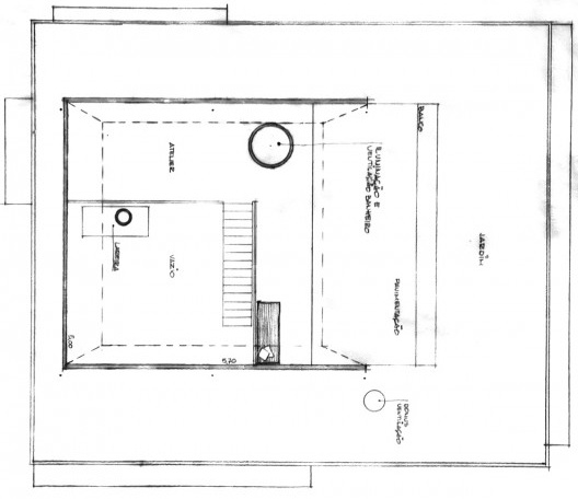 Residência do arquiteto, planta de cobertura do estudo de alteração do projeto. Arquiteto Carlos Millan