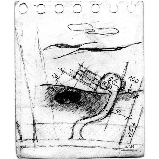 Casa 14 Bis, croquis da implantação. Arquiteto Pôla Pazzanese