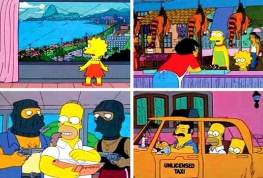 Grupo de Imagens 1: Embora apresente ícones como o Pão de Açúcar, Blame it on Lisa acrescenta lugares e situações considerados menos “positivos”, como a paisagem da favela, o assalto a turistas e a larga utilização de táxis ilegais na cidade