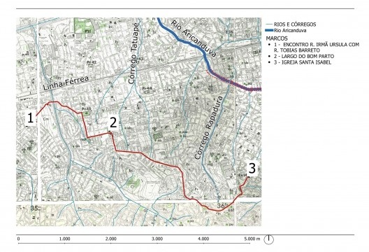 Mapa do eixo afetivo, com percurso feito de bicicleta