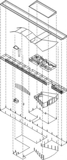 Perspectiva esquemática de estrutura e vedação