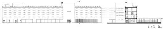 Instituto Vital Brazil, aberturas quadradas na fachada norte e corte esquemático com modulação vertical das aberturas, Niterói RJ, 1943. Engenheiro-arquiteto Álvaro Vital Brazil