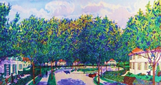 Ilustração de Barry Parker para a arborização do Jardim América, 1917-1918