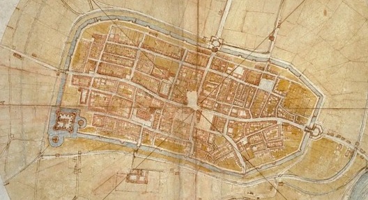 Mapa de Ímola, de Leonardo da Vinci ,imaginado há quinhentos anos. Aplicação do método de irradiação à elaboração da planta