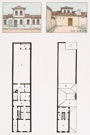 Jean-Baptiste Debret, Voyage pittoresque et historique au Brésil, t. 3, pl. 42, 1839. Primeiro e segundo pavimentos de pequena casa urbana (detalhe)