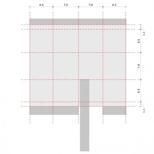 Associação da Indústria Têxtil, esquema de modulação, Ahmedabad, Gujarat, Índia, 1954. Arquiteto Le Corbusier