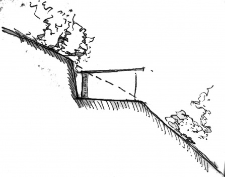 Croquis de la sección del terreno y la implantación de la casa en la pendiente