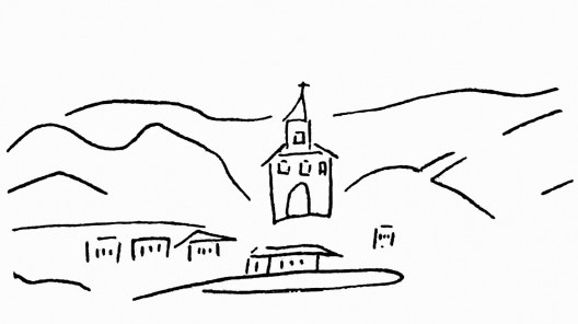 Igreja de Nossa Senhora do Ó, em Sabará, desenho de Tarsila feito na viagem a Minas, que ilustra Feuilles de Route, livro de poemas de Blaise Cendrars