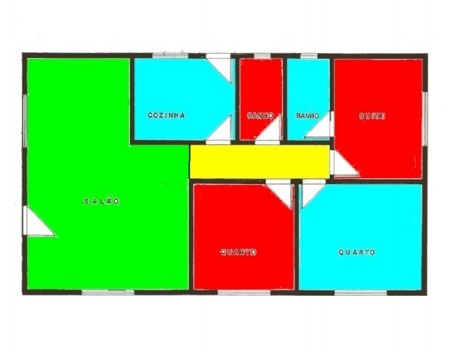 Independentemente da forma, a relação espacial constante de conexão expressa na Topologia se repete. Ao utilizar quatro cores é possível observar que de cada cinco partes conectadas, duas não se tocam.