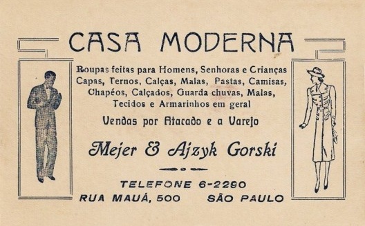 Cartão de propaganda da Casa Moderna