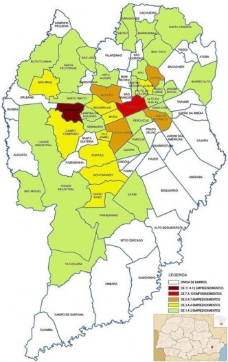 Número de empreendimentos pesquisados em Curitiba por bairro
