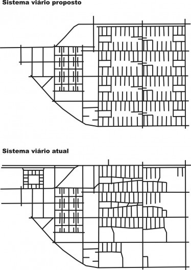 Fig. 12 – Diferenças no sistema viário – proposta original e configuração atual
