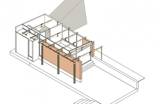 Casa de Hóspedes, vista axonométrica, São Luiz do Paraitinga SP Brasil. CRU! Architects e Sven Mouton