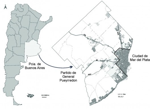 Ubicación de la provincia de Buenos Aires, el Partido de General Pueyrredon y la ciudad de Mar del Plata
