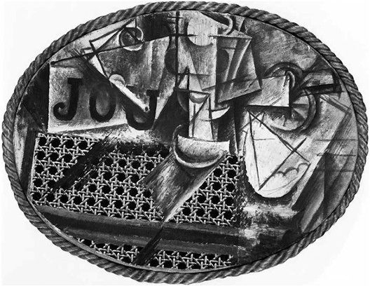 Natureza morta com cadeira de palha, primeira obra de collage de Pablo Picasso, 1912