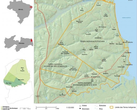 Mapa de localização das terras indígenas e aldeias potiguara – PB