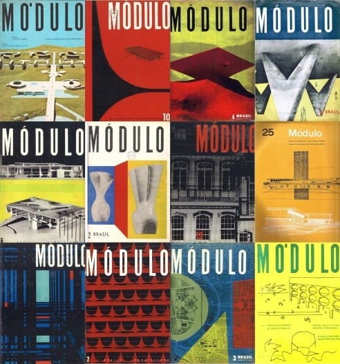 Capas da Módulo, revista impressa de 1955 a 1965 (primeira fase) e de 1975 a 1986 (segunda fase)