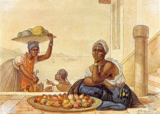 Jean-Baptiste Debret, Negra tatuada vendendo cajus, aquarela, 1827