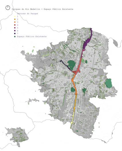 Setores do Parque do Rio Medellín