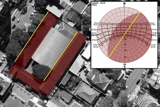 Fotografia aérea da Escola Estadual Irmã Maria Horta, elemento vazado em conjunto com varanda