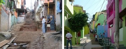 Escadaria de acesso a Paraisópolis junto à Avenida Giovanni Gronchi, antes e depois de recomposição realizada