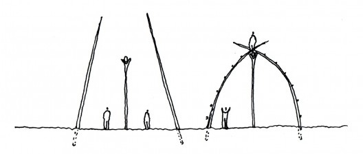 Croquis da construção de uma oca Bakairi no Xingu