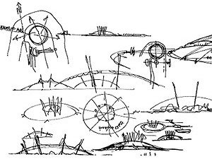 Croqui de estudo para o Millennium Dome. Richard Rogers