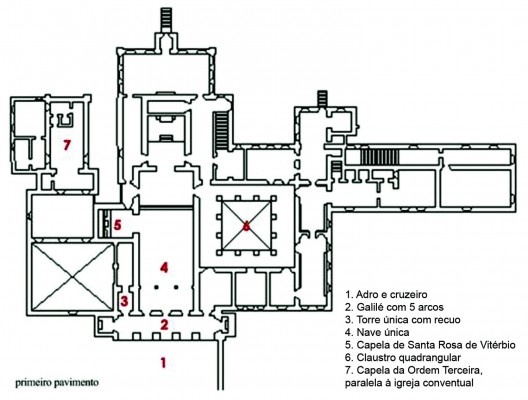 Planta baixa do primeiro pavimento. Convento de Santo Antônio, Cairu BA