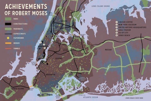 Mapa das obras realizadas por Robert Moses em Nova York
