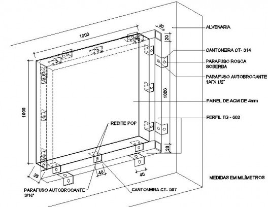 Vista esquemática (1m² de fachada com ACM)