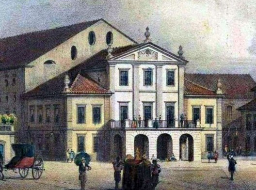 Teatro de São João, Rio de Janeiro, em gravura de Theremin, 1835